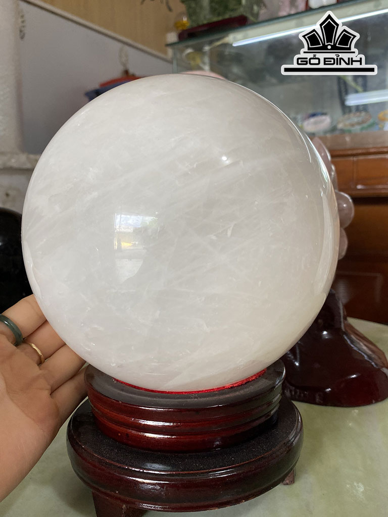 Bi Cầu Đá Thạch Anh Trắng Đường Kính Hạt 16 (cm) 6,75kg