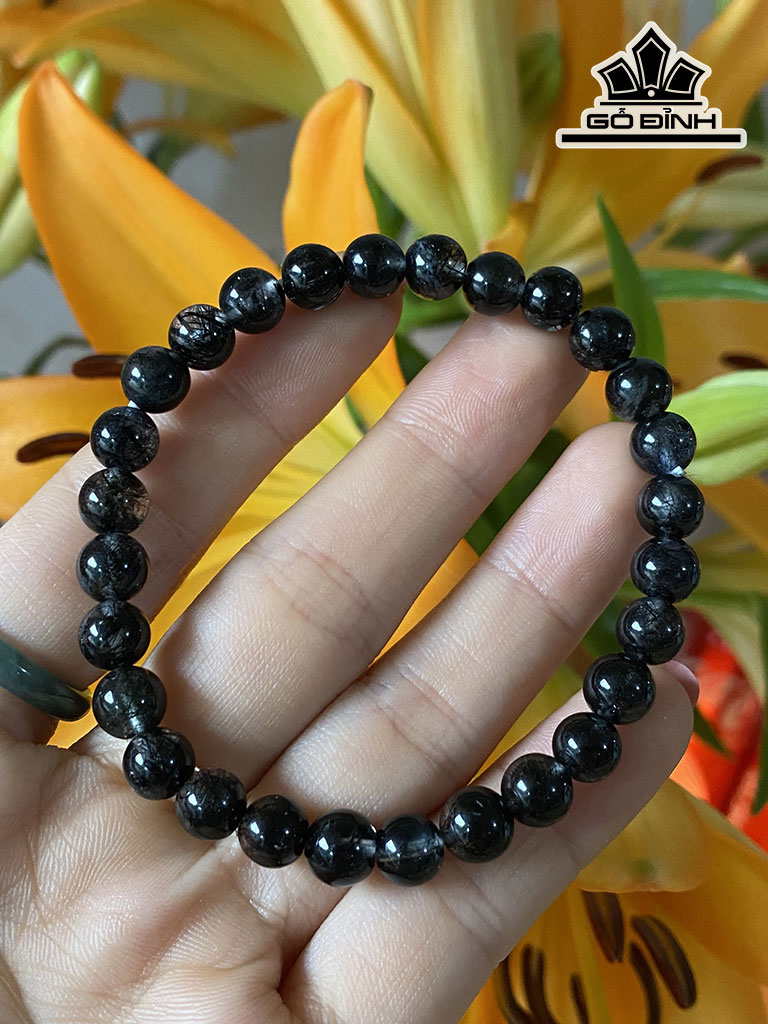 Vòng Tay Đá Thạch Anh Tóc Đen Đường Kính Hạt 7,2 (mm)