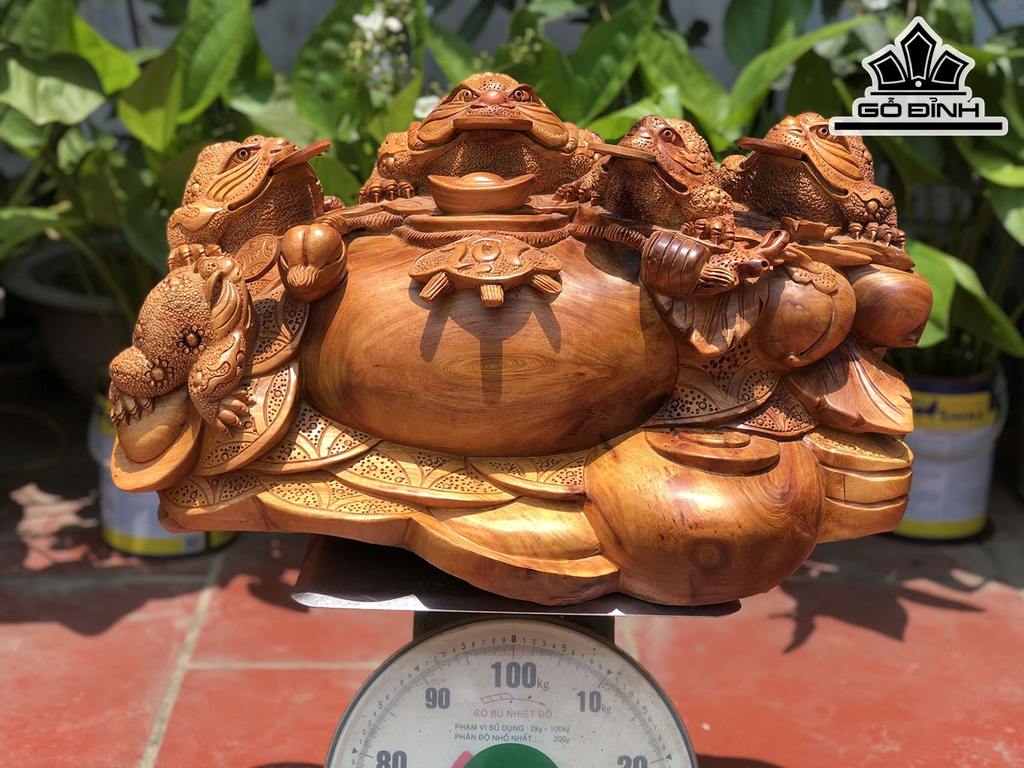 Tượng Ngũ Cóc Ngậm Tiền Gỗ Hương Cao 38 Ngang 63 Sâu 38 (cm)