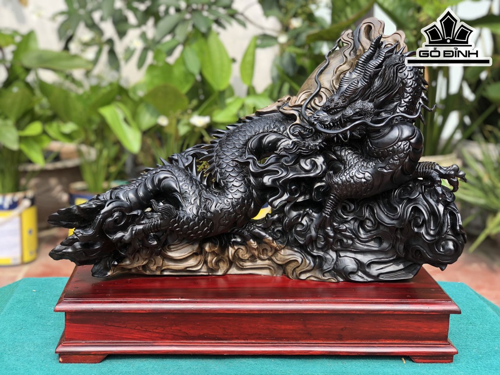 Tượng Nhất Long Gỗ Mun Sừng Cao 50 Ngang 63 Sâu 23 (cm)