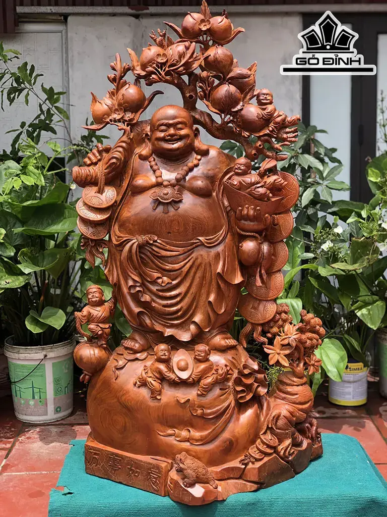 Tượng Phật Di Lặc Ngũ Phúc Gỗ Hương Cao 136 Ngang 69 Sâu 50 (cm)