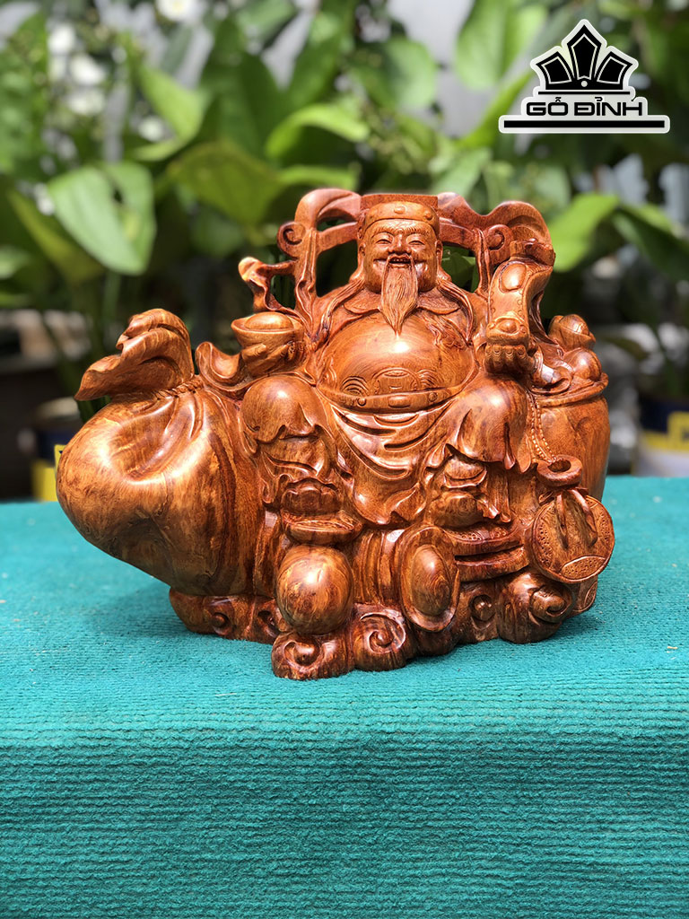 Tượng Thần Tài Gỗ Hương Cao 25 Ngang 32 Sâu 18 (cm)