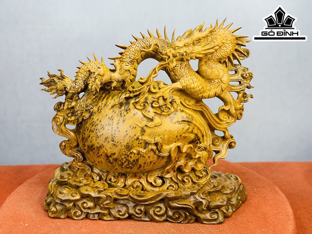 Tượng Rồng ( Nhất Long) Gỗ Nu Ngọc Am Cao 40 Ngang 45 Sâu 18 (cm)