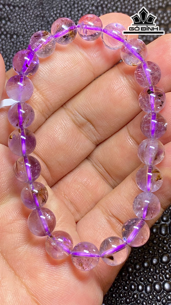 Vòng Tay Đá Thạch Anh Tóc Tím Trong Đường Kính Hạt 8,5 (mm) 19,3g