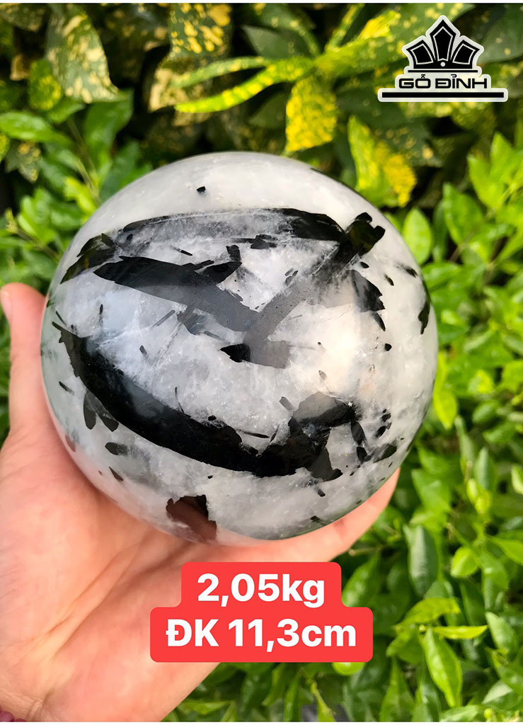 Bi Cầu Đá Thạch Anh Tóc Tourmaline Đen Đường Kính Hạt 11,3 (cm) 2,05kg