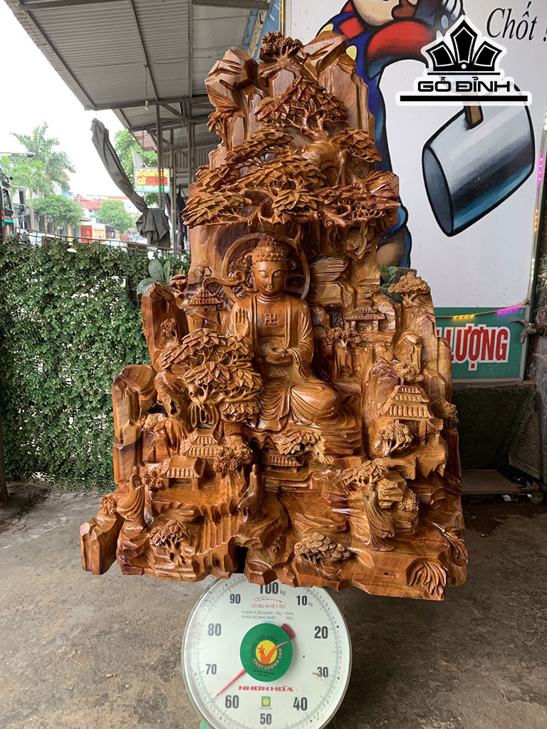 Tượng Nhất Tâm Bái Phật Gỗ Hương Cao 88 Ngang 64 Sâu 50 (cm)