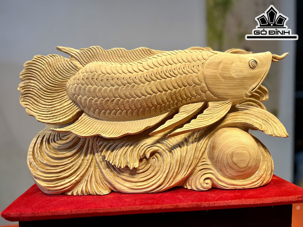 Tượng Cá Kim Long Gỗ Ngọc Am Cao 27 Ngang 45 Sâu 10 (cm)