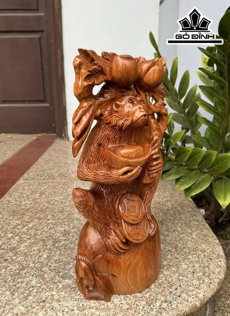 Tượng Khỉ Gỗ Ngọc Am Cao 43 Ngang 22 Sâu 15 (cm)