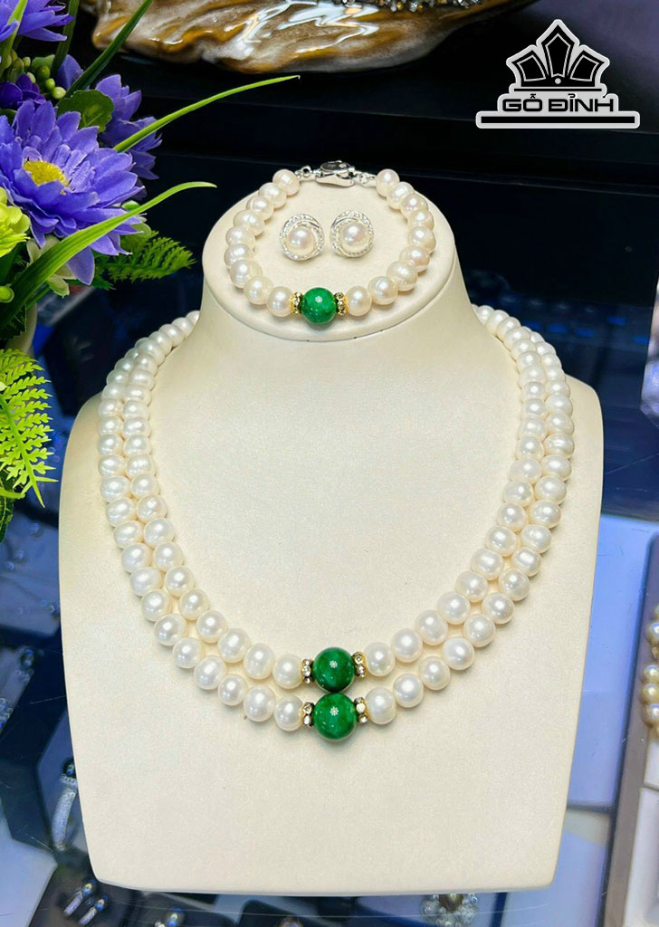 Set 3 Món Vòng Cổ Ngọc Trai Ovan Size 8 li