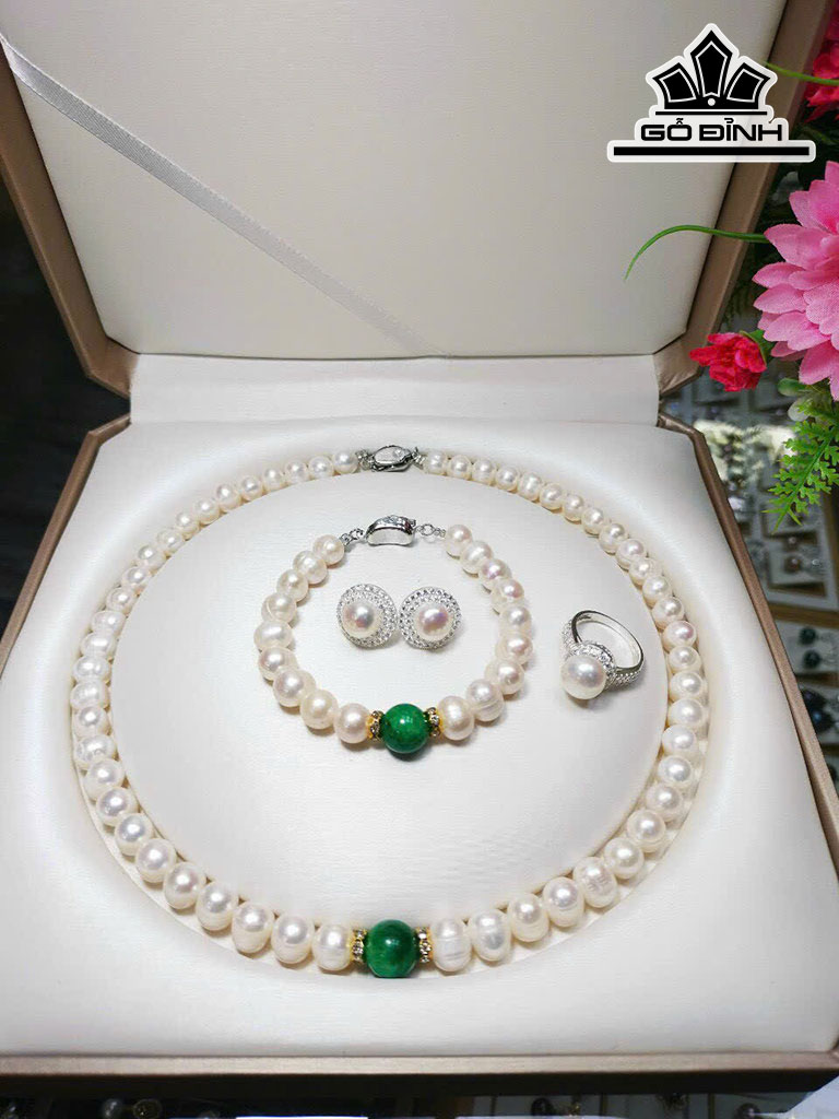 Set 4 Món Dây Chuyền Ngọc Trai Oval Trắng Size 8 Li