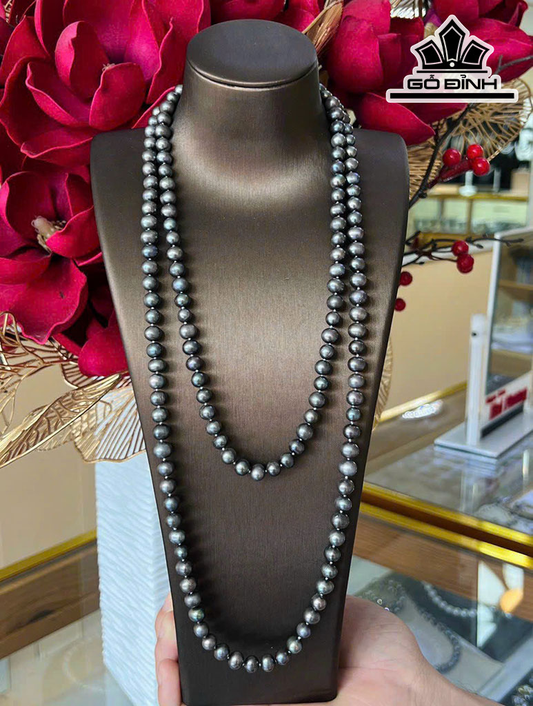 Vòng Cổ Ngọc Trai Oval Ánh Xanh Size 7 - 8 Li