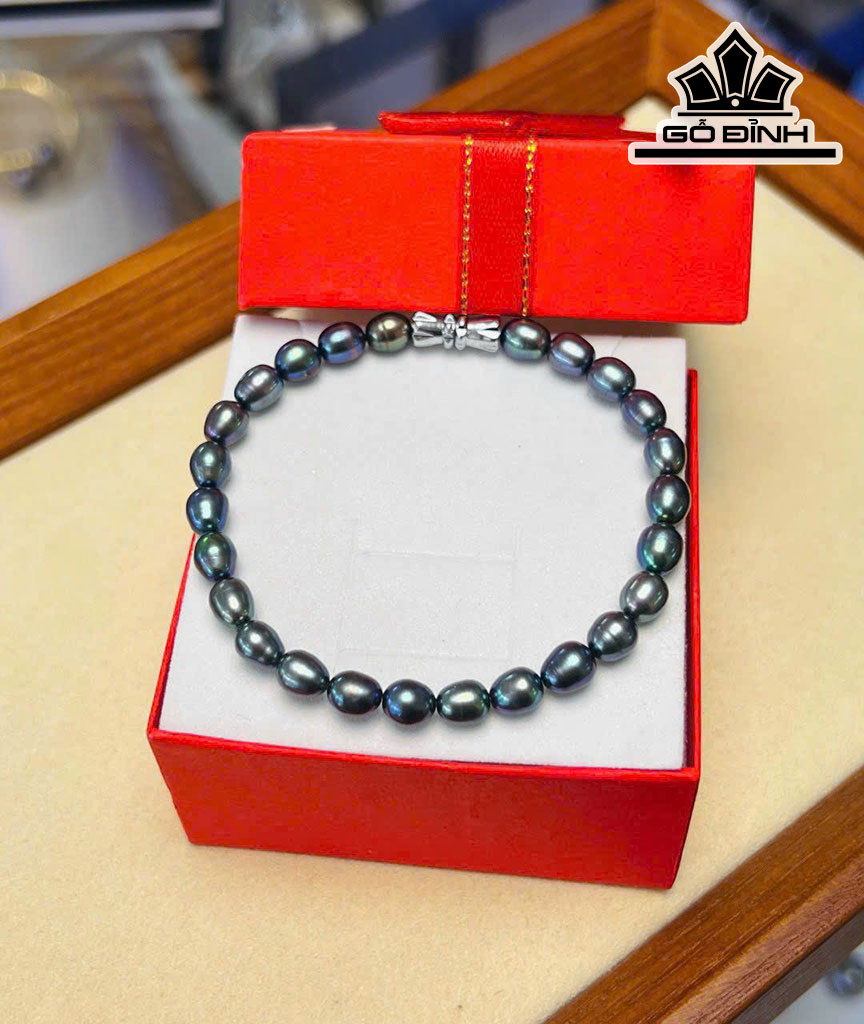 Vòng Tay Ngọc Trai Giọt Nước Xanh Đen Size 6 Li