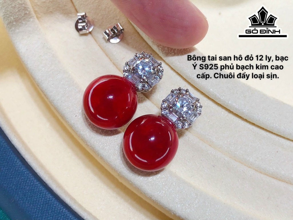 Bông Tai San Hô Đỏ Size 12 li