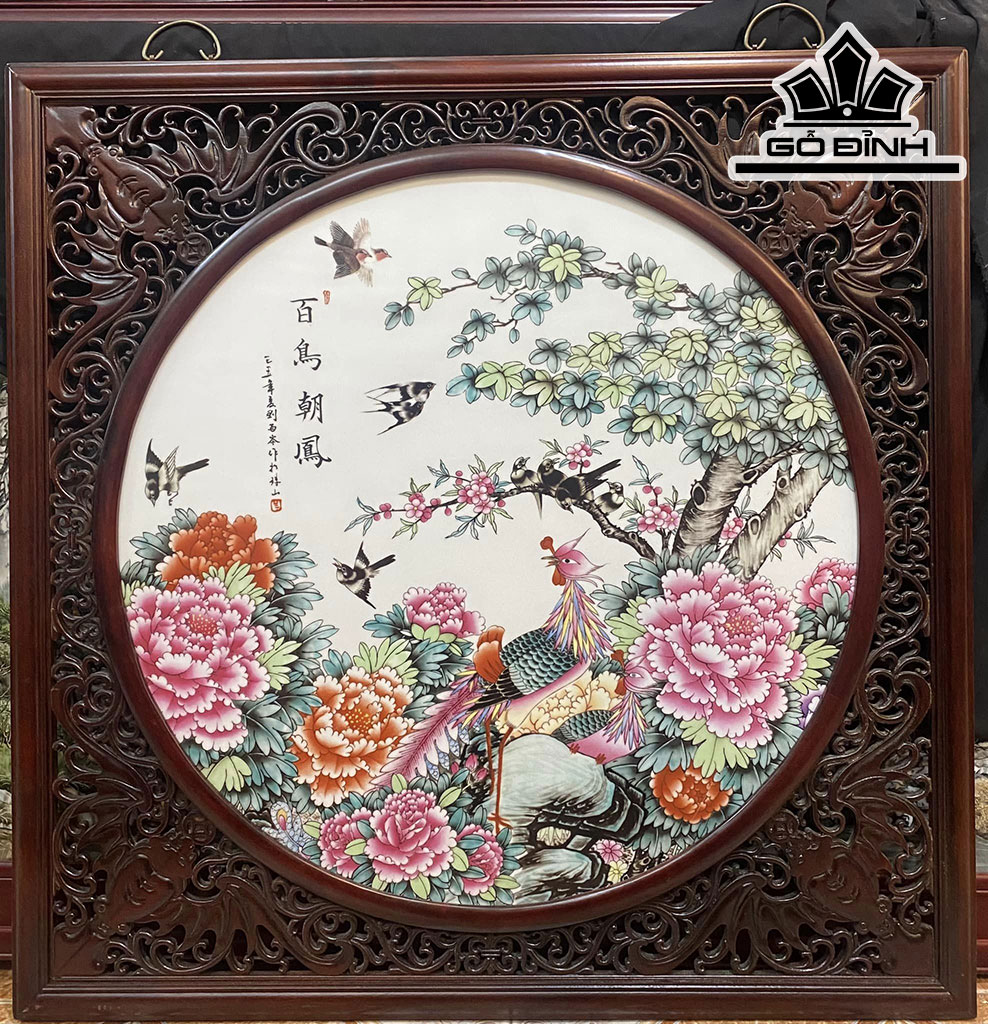 Bức Tranh Vẽ Chim Hoa Gốm Tàu Cao 100 Ngang 100 (cm)