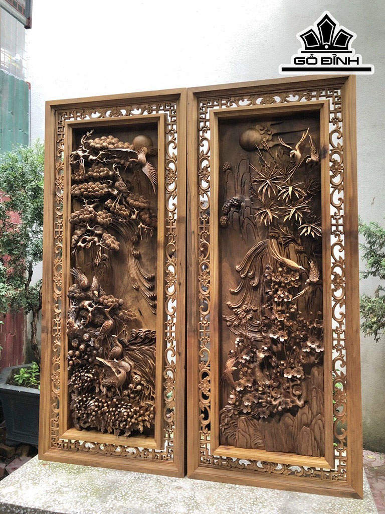 Tranh Sơn Thủy Gỗ Bách Xanh Cao 135 Ngang 56 Sâu 9 (cm)