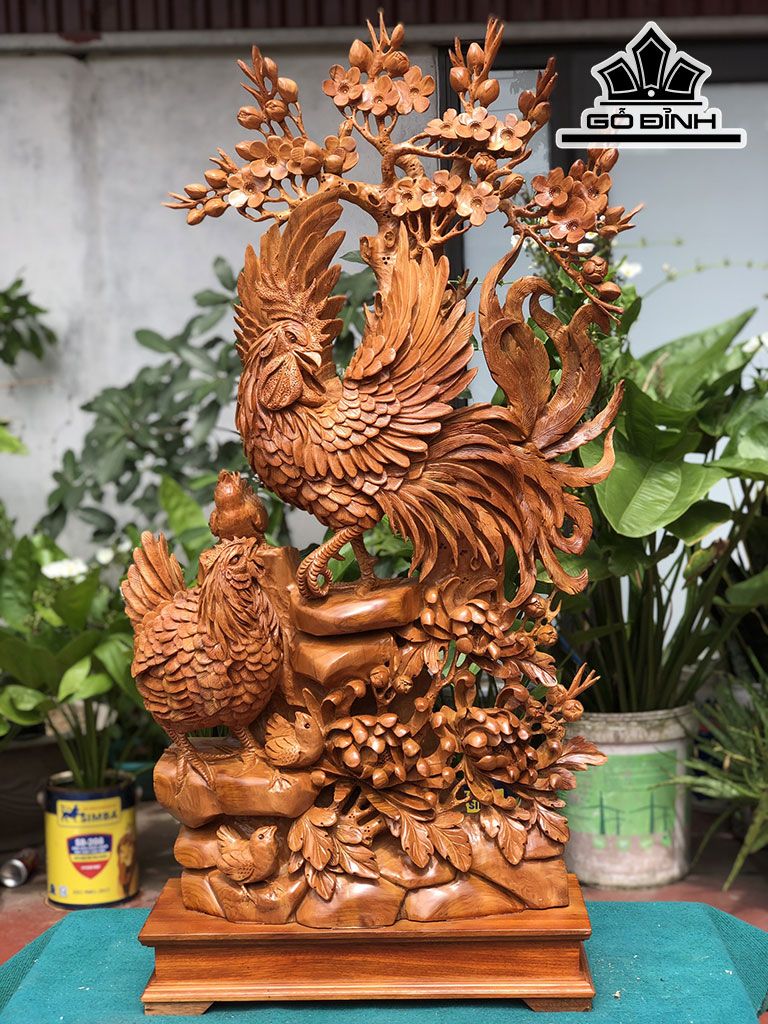 Tượng Gia Đình Gà Gỗ Ngọc Am Cao 114 Ngang 54 Sâu 20 (cm)