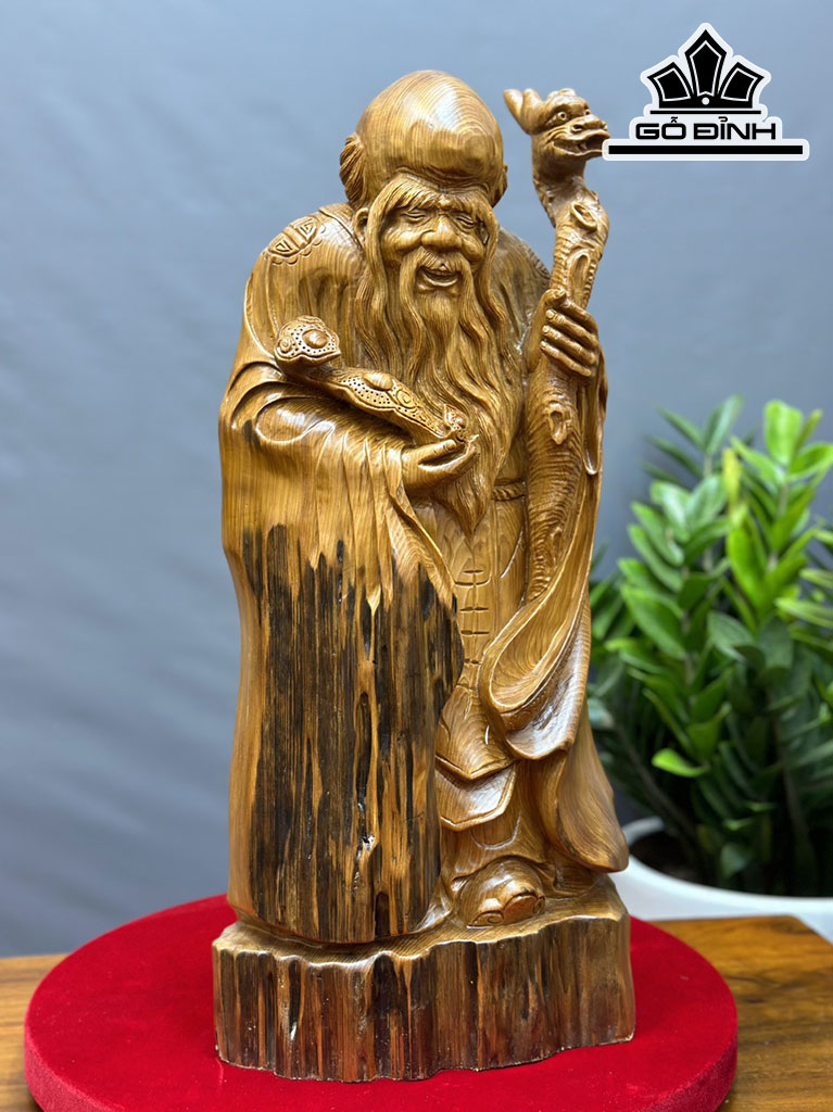 Tượng Ông Thọ Gỗ Ngọc Am Cao 63 Ngang 28 Sâu 16 (cm)