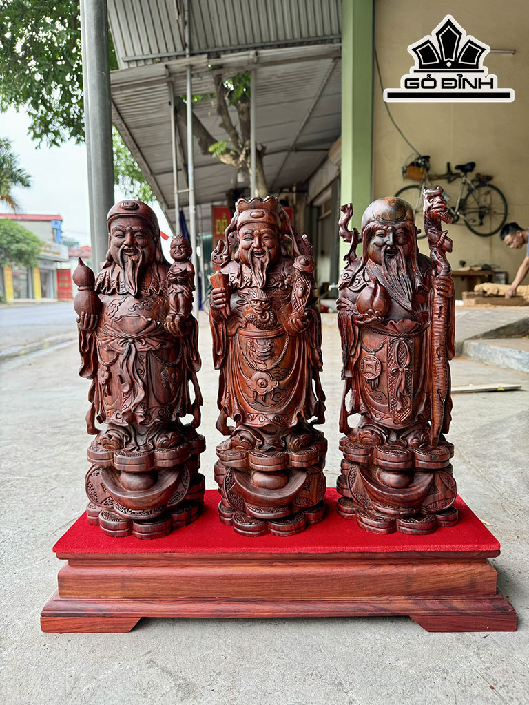 Tượng Phúc Lộc Thọ (Tam Đa) Gỗ Trắc Cao 40 Ngang 14 Sâu 12 (cm)Loại Gỗ