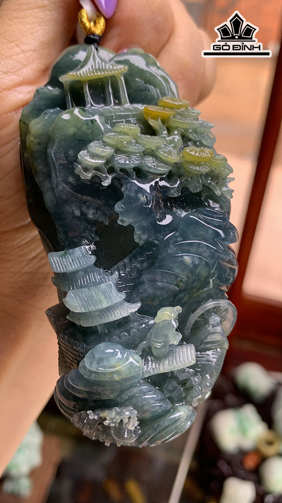 Mặt Dây Chuyền Sơn Thủy Đá Cẩm Thạch Cao 88,7 Ngang 41,3 Sâu 24,9 (mm) 160g