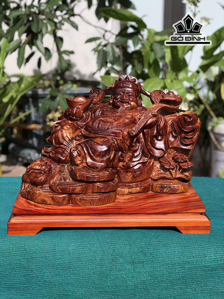 Tượng Thần Tài Gỗ Cẩm Cao 33 Ngang 42 Sâu 23 (cm)