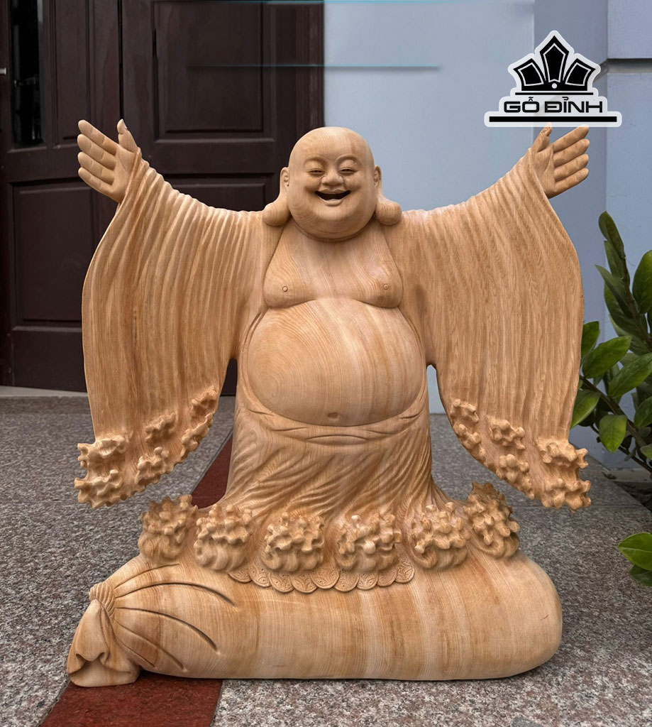 Tượng Phật Di Lặc Nghênh Hỷ Gỗ Ngọc Am Cao 56 Ngang 48 Sâu 17 (cm)