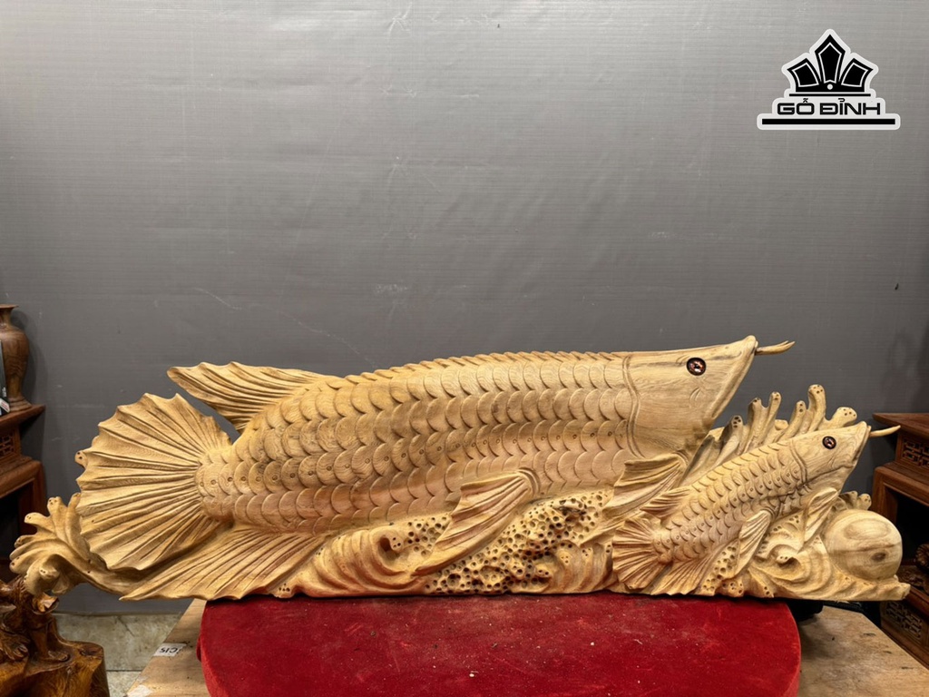 Tượng Cá Kim Long Gỗ Ngọc Am Cao 27 Ngang 88 Sâu 20 (cm) 9kg
