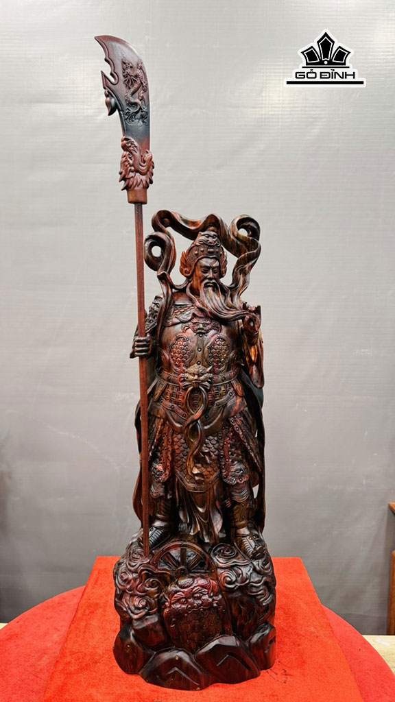 Tượng Quan Công Trấn Ải Gỗ Trắc Cao 50 ( Không Đao) Ngang 18 Sâu 16 (cm)