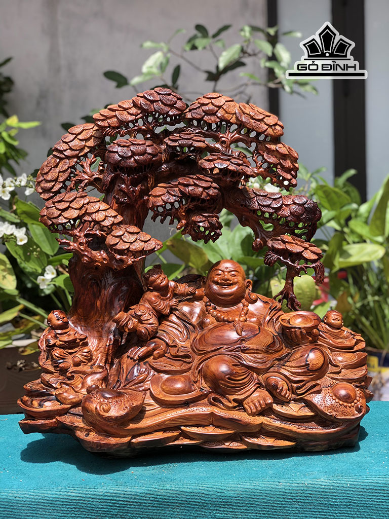 Tượng Phật Di Lặc Tam Phúc Gỗ Cẩm Cao 62 Ngang 62 Sâu 35 (cm)