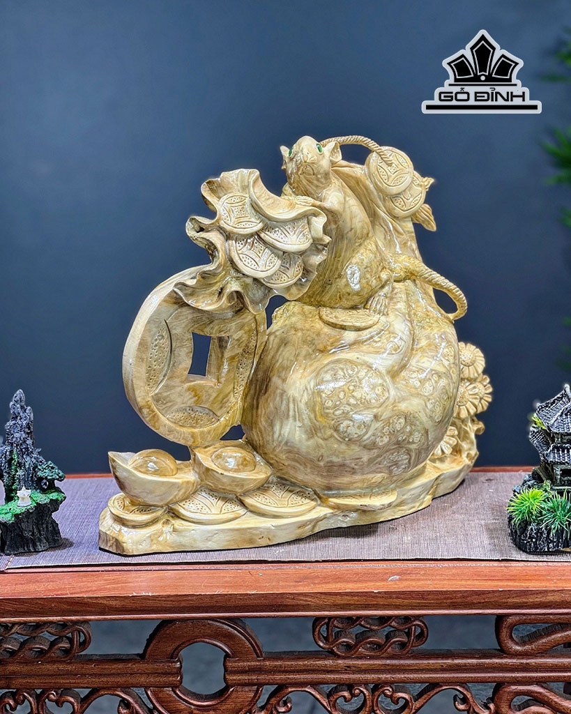 Tượng Chuột Phong Thủy Gỗ Nu Nghiến Cao 43 Ngang 48 Sâu 19 (cm)