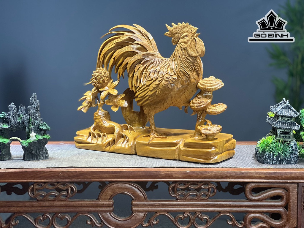 Tượng Nhất Kê Gỗ Ngọc Am Cao 35 Ngang 45 Sâu 15 (cm)