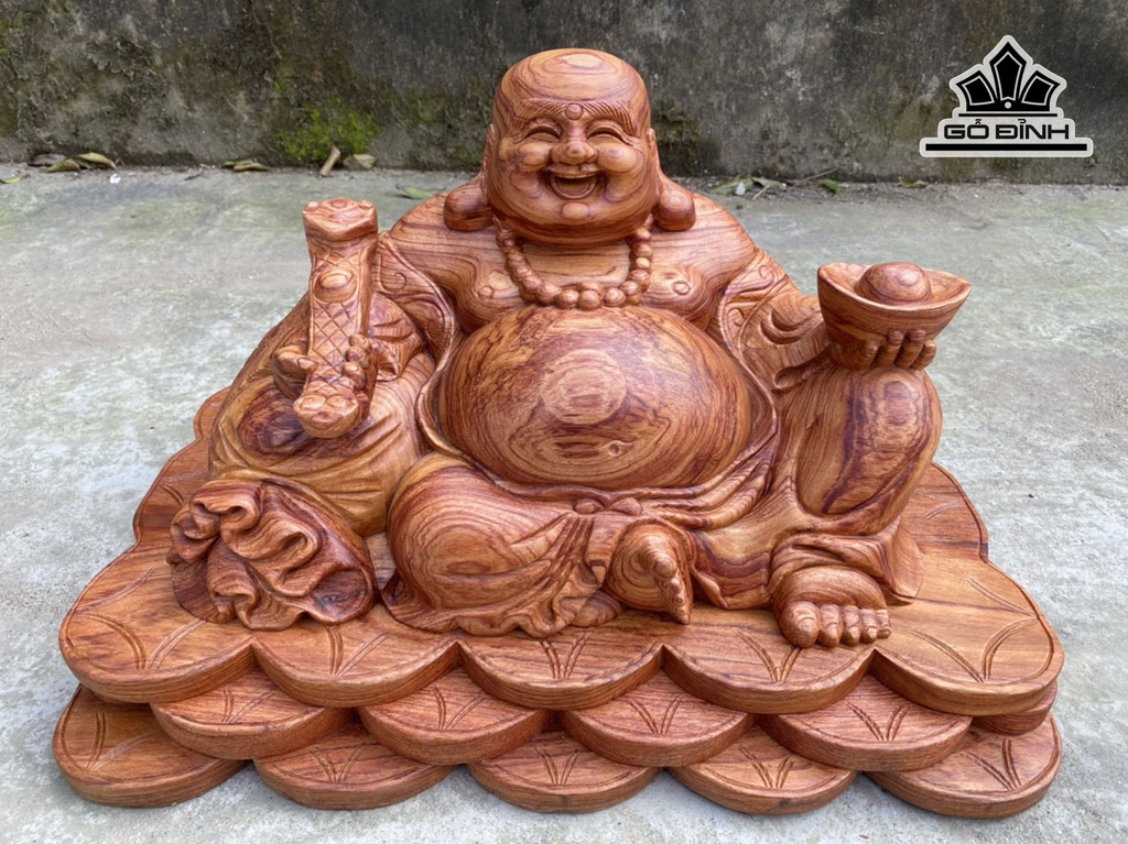 Tượng Phật Di Lặc Ngồi Tiền Vàng Gỗ Hương Đá Cao 29 Ngang 50 Sâu 30 (cm)