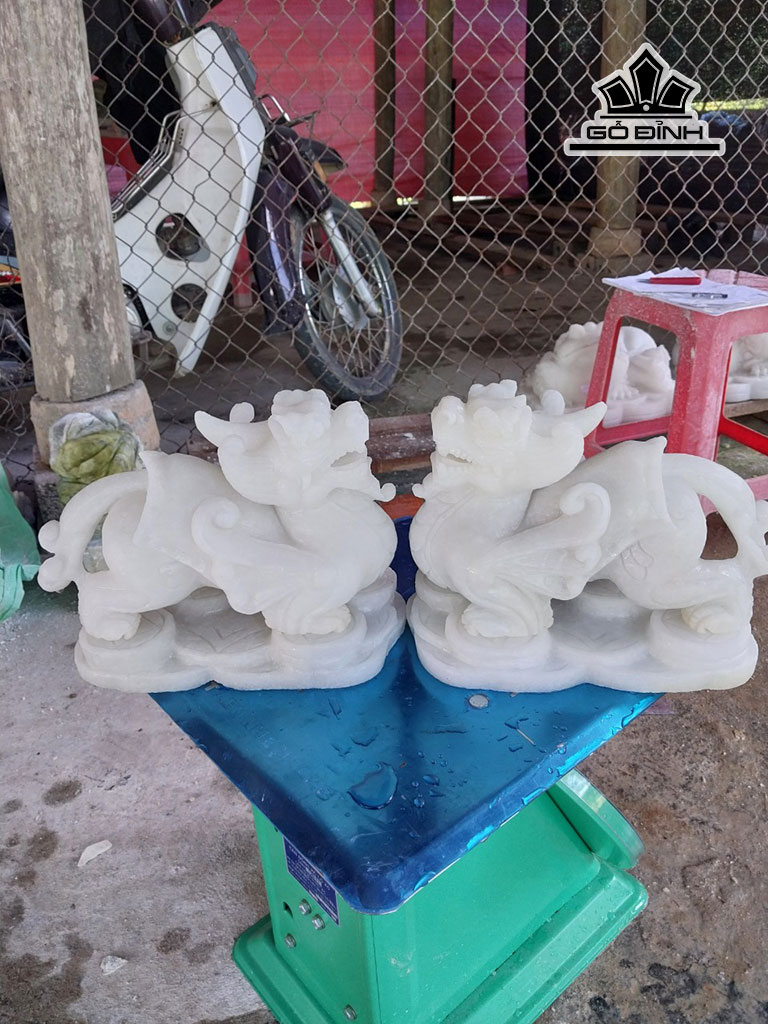 Cặp Tỳ Hưu Đá Cẩm Thạch Trắng Cao 20 Ngang 13  Dài 54 (cm) 13kg