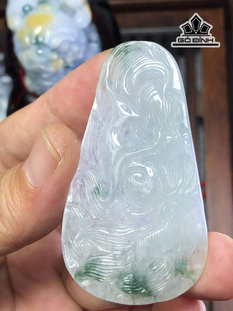 Mặt Dây Chuyền Cửu Vỹ Hồ Đá Cẩm Thạch Cao 61,5 Ngang 33,5 Sâu 5,5 (mm) 20g