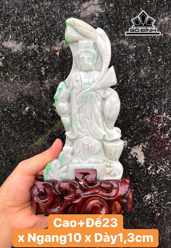 Tượng Quan Âm Đá Cẩm Thạch Cao 23 Ngang 10 Sâu 1,3 (cm)