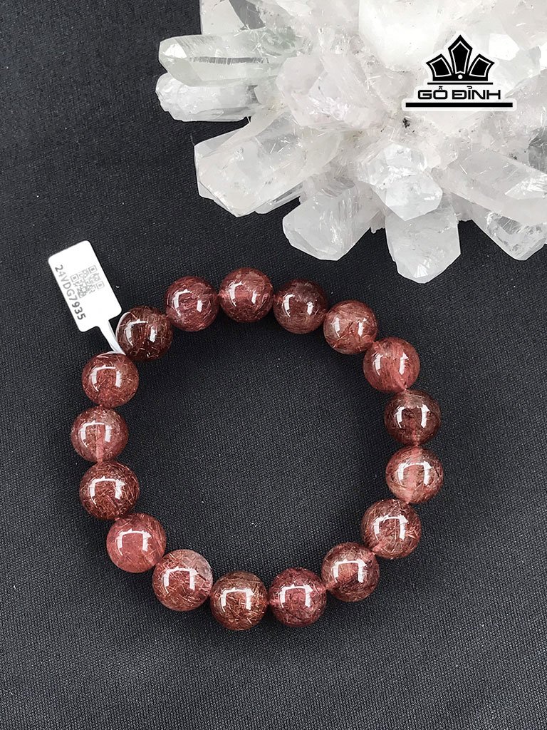 Vòng Tay Đá Thạch Anh Tóc Đỏ Đường Kính Hạt 12,39 - 12,8 (mm) 46,3g