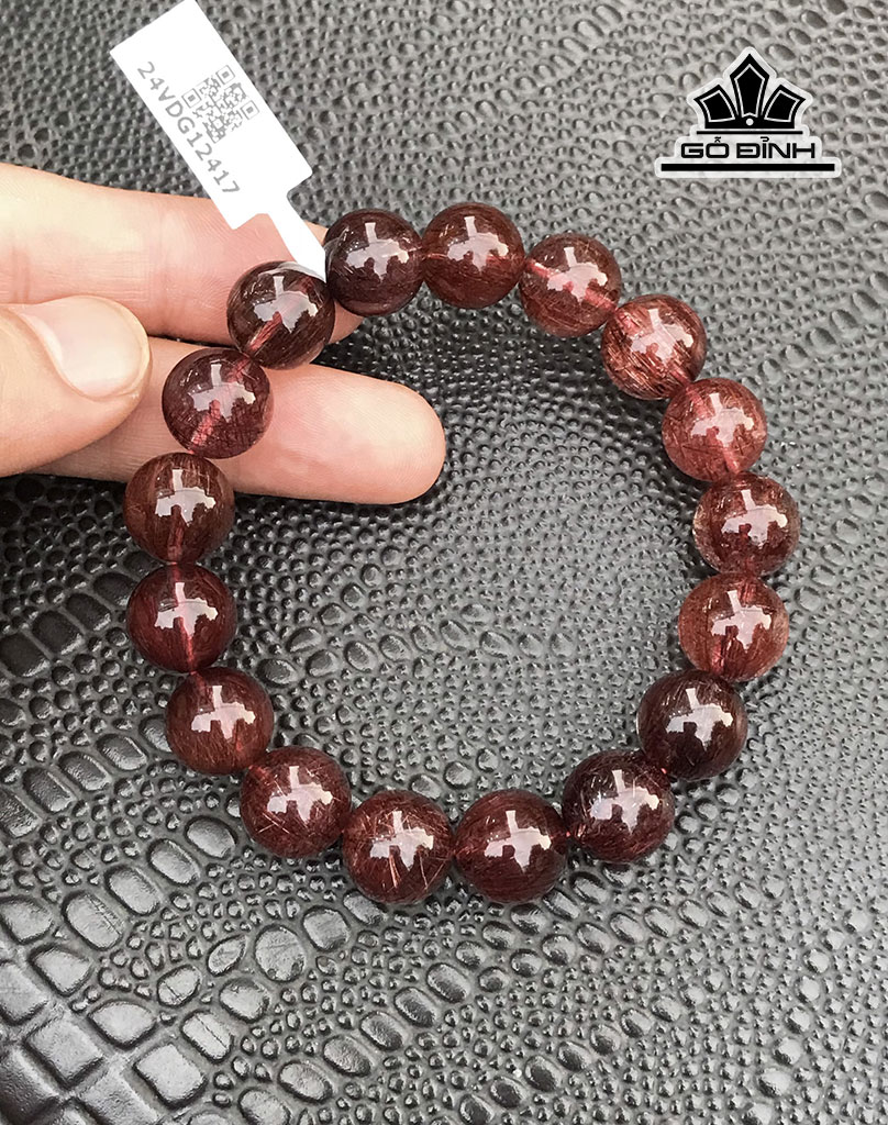 Vòng Tay Đá Thạch Anh Tóc Đỏ Nâu Đường Kính Hạt 12 - 12,39 (mm) 42,55g