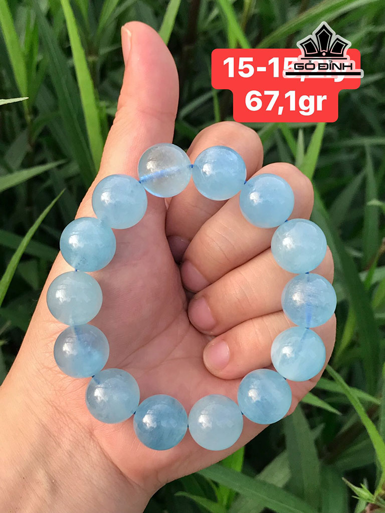 Vòng Tay Ngọc Hải Lam Đá Aquamarine Đường Kính 15 - 15,2 (mm) 67,1g