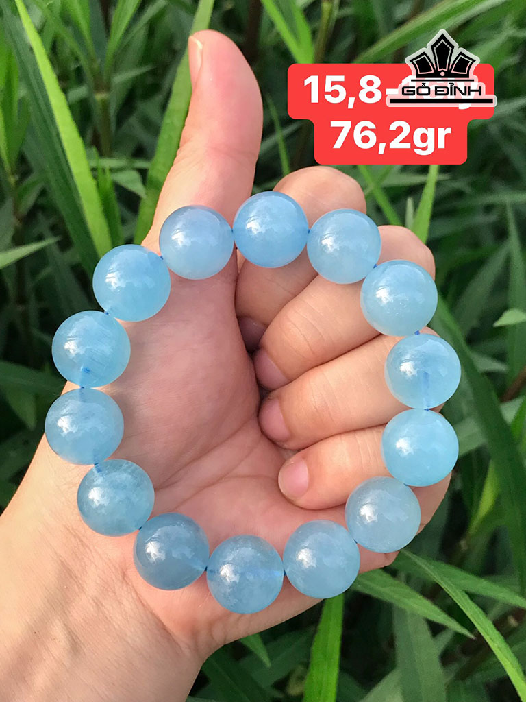 Vòng Tay Ngọc Hải Lam Đá Aquamarine Đường Kính 15,8 - 16 (mm) 76,2g