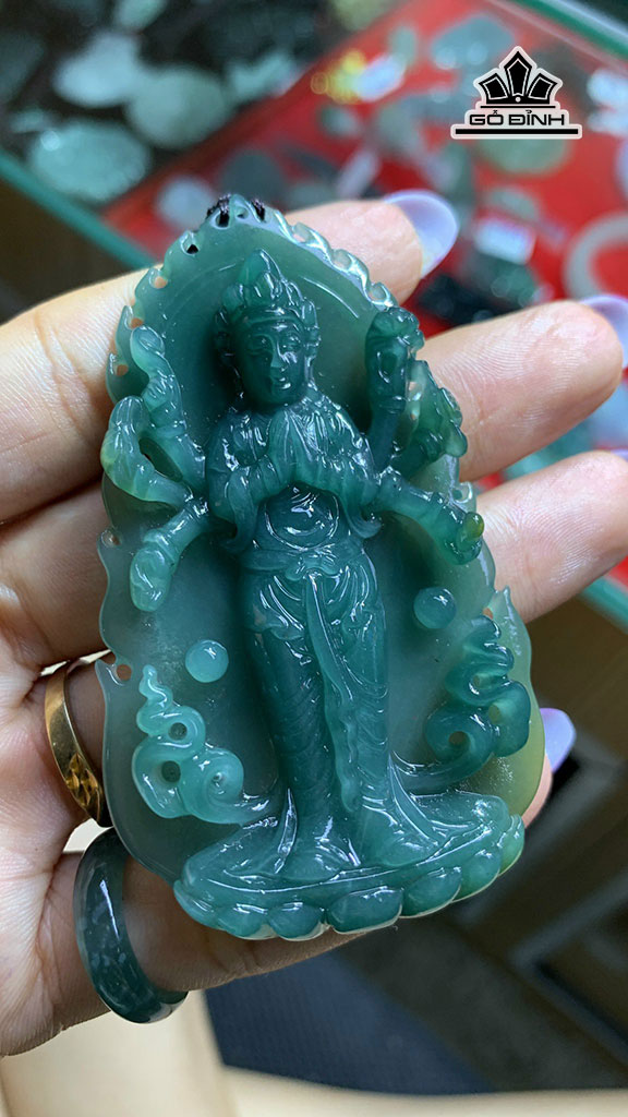 Mặt Dây Chuyền Thiên Thủ Đá Cẩm Thạch Cao 75,5 Ngang 44,9 Sâu 8,8 (mm) 46g