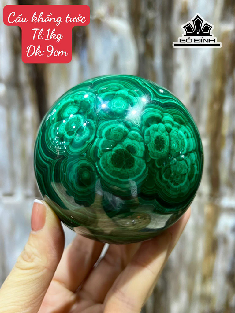 Bi Cầu Đá Khổng Tước (Malachite) Đường Kính