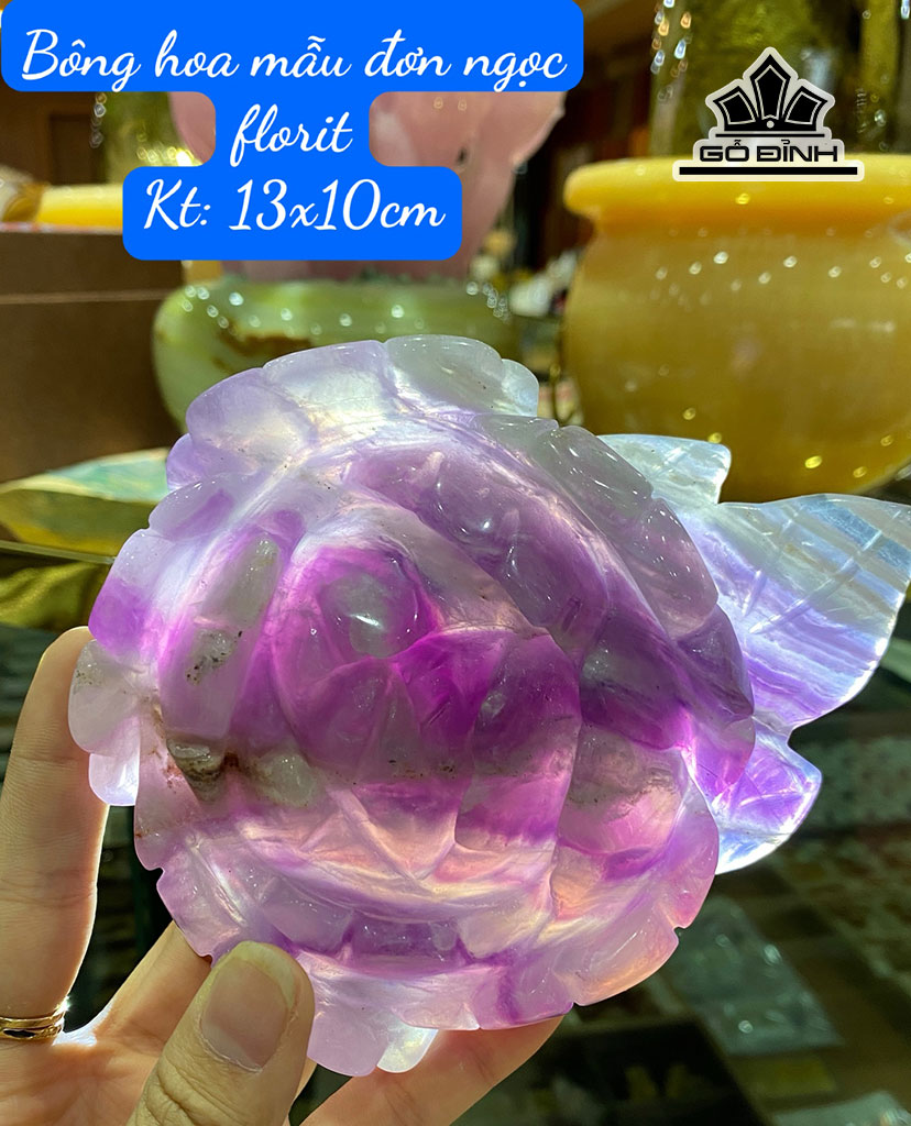 Bông Hoa Mẫu Đơn Đá Flourite Cao 13 Ngang 10 (cm)