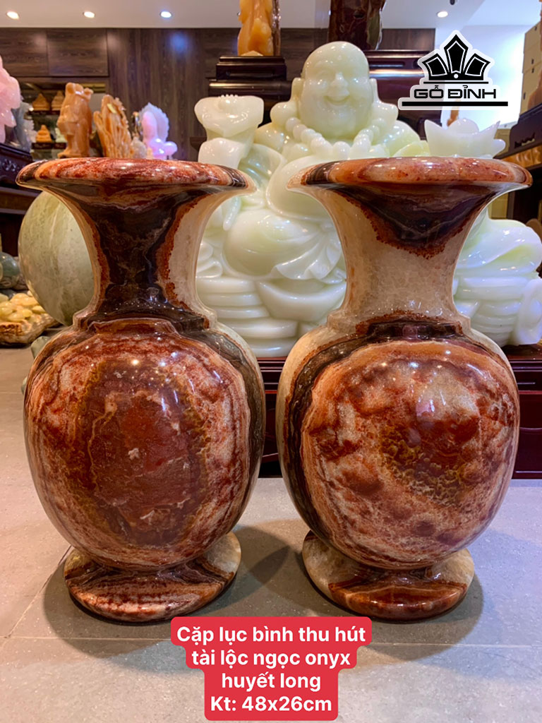 Cặp Lục Bình Tài Lộc Đá Onyx Huyết Long Cao 48 Ngang 26 (cm)