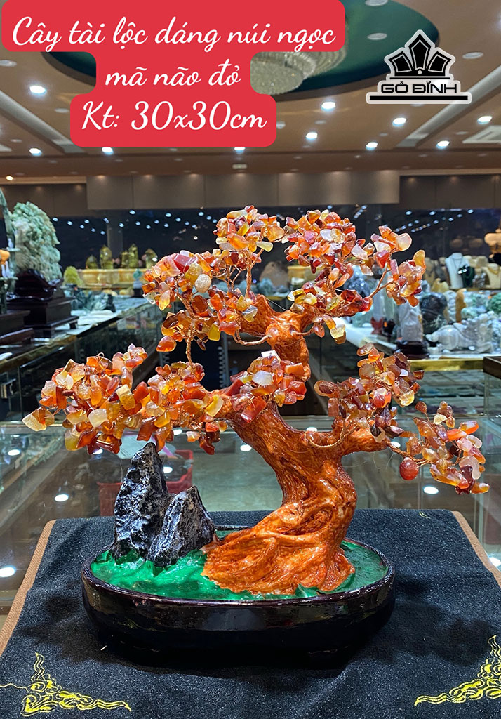 Cây Tài Lộc Đá Mã Não Đỏ Cao 30 Ngang 30 (cm)