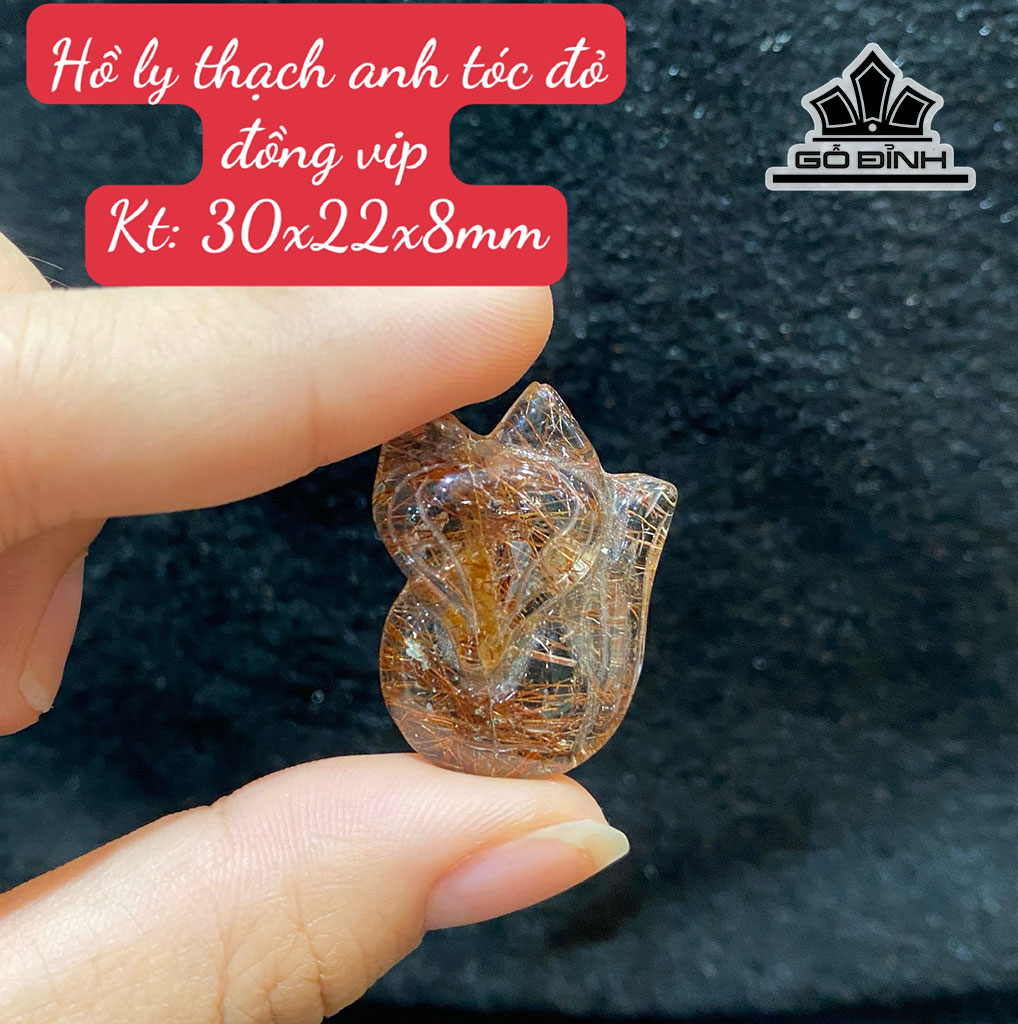 Mặt Dây Chuyền Hồ Ly Đá Thạch Anh Tóc Đỏ Cao 30 Ngang 22 Sâu 8 (mm)