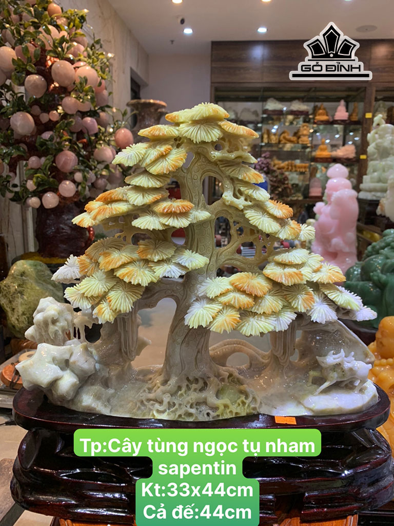Tác Phẩm Cây Tùng Đá Serpentine Cao 33 Ngang 44 (cm)