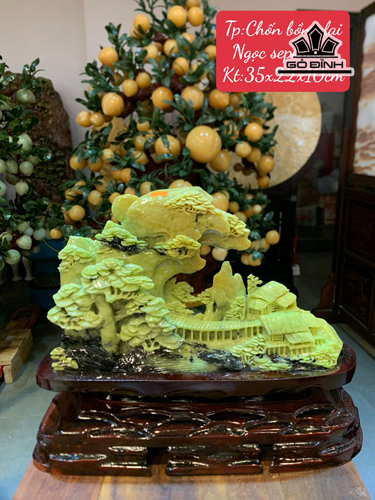 Tác Phẩm Chốn Bồng Lai Đá Serpentine Cao 40,5 Ngang 32,5 Sâu 14,5 Riêng Đá Cao 35 Ngang 22 Sâu 10 (cm)