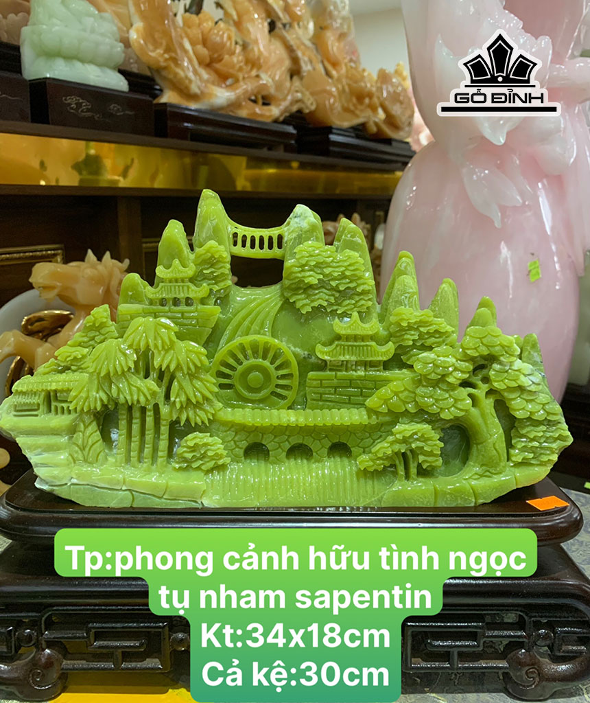 Tác Phẩm Phong Cảnh Hữu Tình Đá Serpentine Cao 34 Ngang 18 (cm)