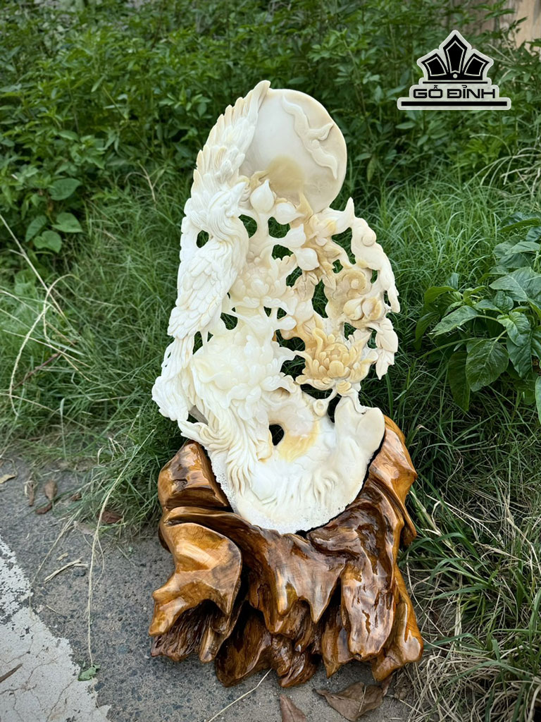 Tác Phẩm Phượng Hoàng Hoa Mẫu Đơn Vỏ Sò Hóa Thạch Cao 63 Ngang 30 Riêng Đá Cao 52 (cm) 9,5kg