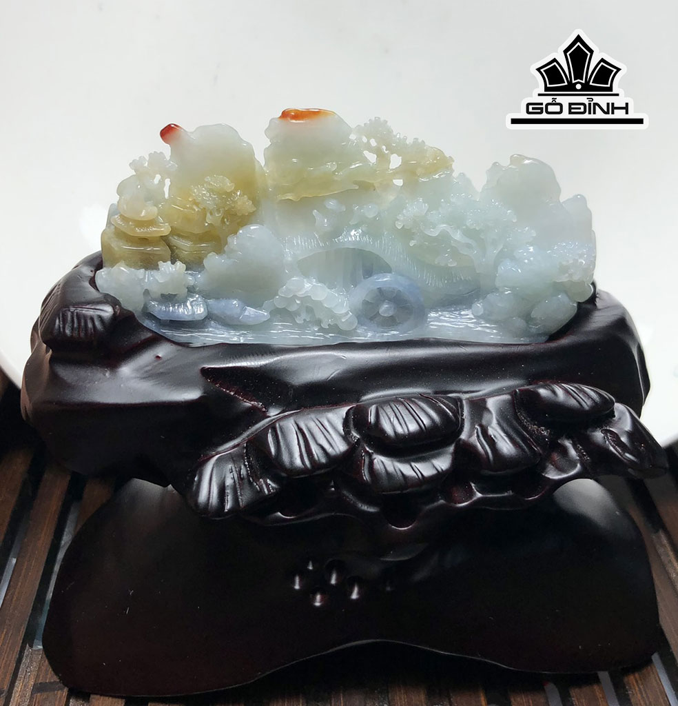 Tác Phẩm Sơn Thủy Đá Cẩm Thạch Cao 79,2 Ngang 36,9 Sâu 13,3 (mm) 44g