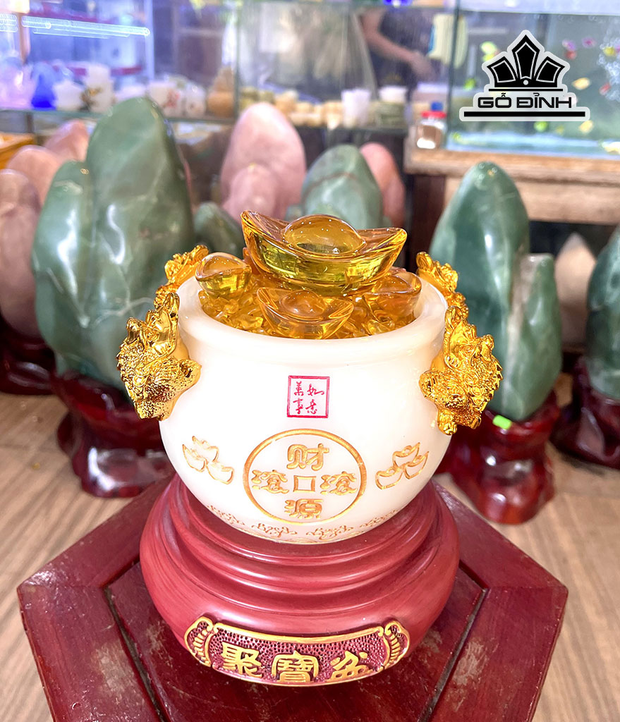 Bát Tụ Bảo Đá Onyx Trắng Cao 18 Ngang 15 (cm)